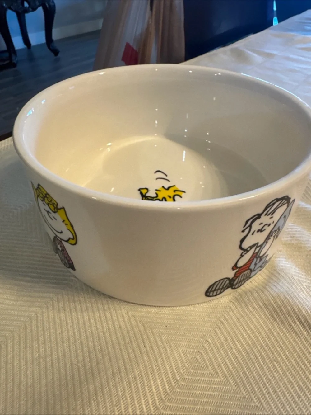 Peanuts Character Ceramic Bowl - White with Multicolor Graphics dog bowl 6”